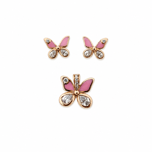 Ensemble de boucles d'oreilles pendantes papillon classiques en or rose 18 carats, pierres précieuses roses pour enfants, diamants, finition polie, cadeau de fête, bijoux de mariage - Product Image 2