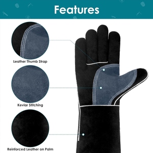 Gants de soudage en cuir de vachette pleine fleur, durables, renforcés, résistants à l'abrasion, à la chaleur et aux flammes, pour travaux lourds et de sécurité. - Product Image 4