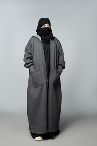 Abaya con capucha de forro polar grueso y piel sintética, con cremallera metálica, manga tres cuartos, largo hasta la rodilla, cálida, modesta, islámica, antiestática para mujer - Product Image 3