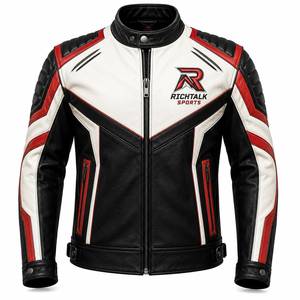 <b>Men's</b> Genuine <b>Leather</b> Motorcycle <b>Jacket</b> Stand Winter Eco-Friendly Quick Dry Breathable Black White <b>Red</b> Windproof Zipper Closure - Product Image 2