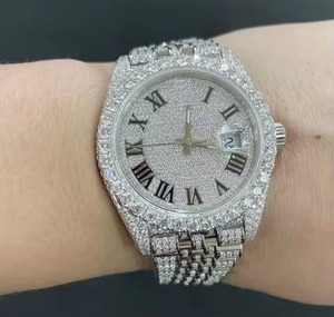 Montre de luxe unisexe sertie de diamants, mouvement à quartz, affichage analogique de la date, chiffres romains, cristal saphir, bracelet en acier inoxydable ETA - Product Image 5