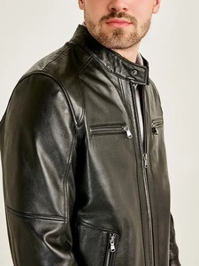 Veste en cuir noire pour homme, style moto - Product Image 4