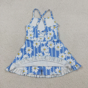 Robe de yoga sans manches pour bébés filles, à fleurs et rayures bleues, longueur genou - Product Image 2