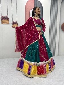 VISHNU K DESIGNS Lehenga Choli Dupatta Tradicional Largo hasta el Suelo para Mujer, 6.00 Metros, Tela Georgette con Vuelo, Completamente Cosido - Product Image 4
