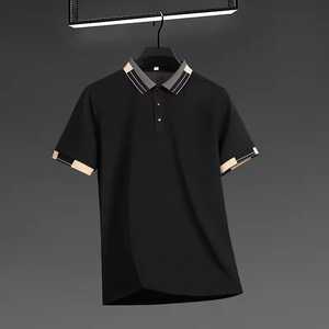 Polo de Manga Corta Negro para Hombre, Tejido de Punto, Color Sólido, Diseño Casual con Cuello Abotonado - Product Image 3
