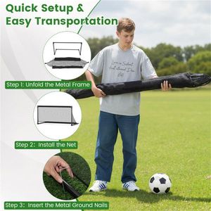 But de football pliable portable noir de 59 pouces (taille L) avec cadre métallique robuste et filet en PE résistant aux déchirures, équipement d'entraînement - Product Image 5