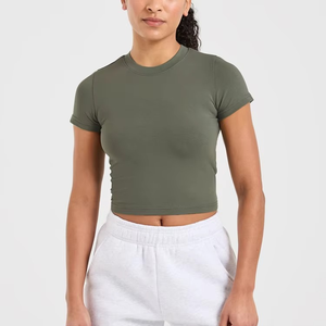 Top Deportivo Corto de Yoga sin Costuras Ligero para Mujer, con Logotipo Personalizado de Alta Calidad, Top Deportivo Acanalado de Alta Compresión para Correr y Gimnasio - Product Image 1