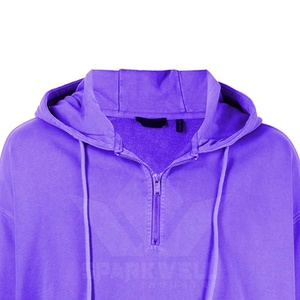 For Cotton Half Zip Hoodie with Floral Embroidery Pockets Unisex Oversized Casual Knitted Fleece Autumn Wear - Product Image 4