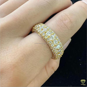 Round Brilliant Cut Lab Grown Diamond Full Eternity <b>Wedding</b> Band in 14K Yellow Gold 5 Row Micro Pave Anniversary Ring - Product Image 3