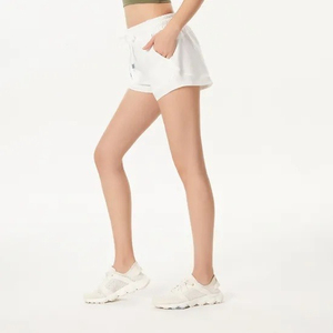 Shorts de sport personnalisés pour femmes, taille élastique, 100 % coton respirant, délavage moyen, dentelle, pour la course, le fitness et le yoga, design uni, idéal pour l'été - Product Image 6