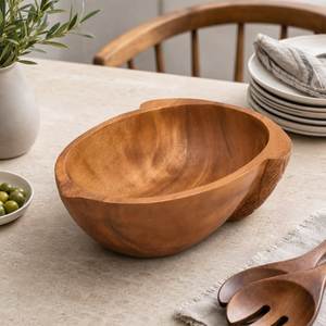 <b>Large</b> Curved Acacia <b>Bowl</b> Table Accessories Easy Portable Food Grade Wooden Serving <b>Bowls</b> Dishwasher Safe Salad <b>Bowl</b> For Home - Product Image 6