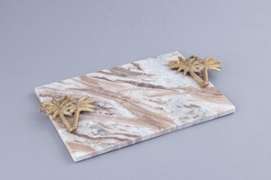 Marble <b>Decorative</b> Tray Rectangle Serving Platter Floral Handle Table <b>Decor</b> for Living Room Anniversary Gift - Product Image 4