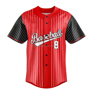 Maillot de baseball personnalisé à rayures 100% polyester, col en V, uniforme, boutons intégrés, impression par transfert thermique, respirant, ensembles grande taille - Product Image 3