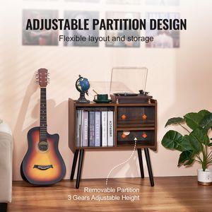 Support pour tourne-disque vinyle vintage avec capacité pour 100 albums, étagères amovibles et supports pour CD - Product Image 3