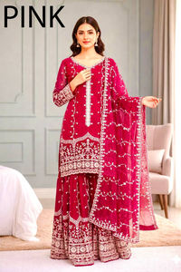 Tissu moderne épais en fausse georgette Ethnique Indien Pakistanais pour mariage Costume Sharara Palazzo Dupatta pour les fêtes d'adultes - Product Image 2