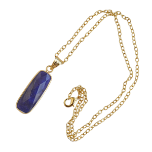 Colgante de Barra con Gema Azul, Religioso, de Latón con Baño de Oro de 18K, Engaste de Bisel, Cadena Ajustable - Product Image 1