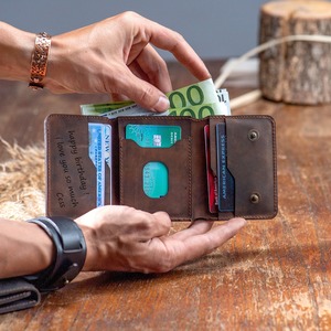 Luxury Full Grain Leather Tri Fold Wallet Men Custom Logo Real Cowhide <b>Credit</b> <b>Card</b> <b>Holder</b> Vintage Billfold LTW-0160 - Product Image 5