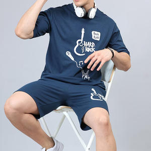 Ensemble t-shirt et short décontractés pour homme, été, 100% coton, tissu polaire à séchage rapide - Product Image 5