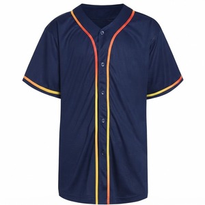 Maillot de baseball pour homme Orha International, manches courtes, col en V, boutons sur le devant, bleu marine, évacuation de l'humidité, respectueux de l'environnement, coupe classique - Product Image 1