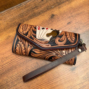 Wholesale New Arrival Hand Tooled Genuine Cowhide Leather Card <b>Design</b> Fringe Shoulder <b>Bag</b> & Wristlet Wallet 2 Piece Women's Set - Product Image 6