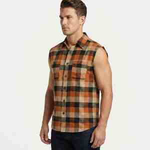 Nouvelle Arrivée Chemise à Carreaux en Flanelle Sans Manches pour Homme, Col Boutonné, Décontractée, en Coton Tissé Respirant, pour l'Automne - Product Image 3