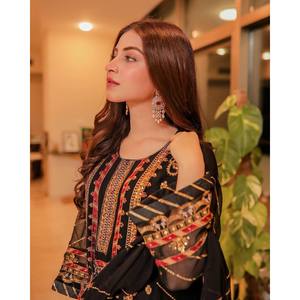 Designer Party Wear Chiffon Top and Bottom <b>with</b> Three-Quarter Sleeves and Dupatta - Product Image 2