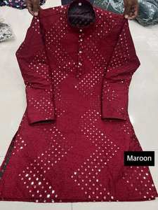 Kurta de Seda Banglori con Trabajo de Espejos para Hombre, con Pijama, de la Mejor Calidad, para Bodas y Fiestas Casuales - Product Image 2