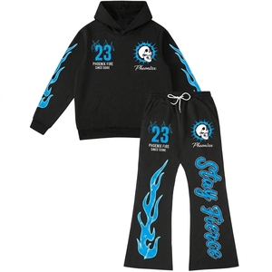 Conjunto de Sudadera y Pantalones Deportivos Personalizados Unisex de Forro Polar Térmico para Invierno, Estilo Urbano, con Logotipo Personalizado, Pantalones Acampanados y Sudadera con Capucha, Transpirable - Product Image 1