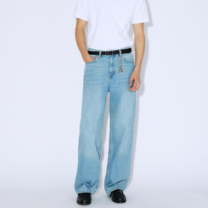 Jeans baggy en denim pour homme avec logo personnalisé, coupe ample, jambe droite, broderie, patch, streetwear, fabricant - Product Image 3