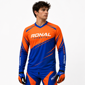 Nueva Camiseta de Motociclismo de Manga Larga para Hombre de Alta Calidad, Color Naranja y Azul, Impresión por Sublimación, Secado Rápido, para Carreras, Talla Adulto - Product Image 3
