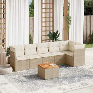 Conjunto de Muebles de Jardín de 7 Piezas, Modular, de Ratán Sintético PE Beige, con Estilo Exquisito - Product Image 1