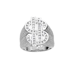 Anillo de cóctel con símbolo de dólar chapado en oro de 18 quilates con diamantes pavé para hombre, estilo hip-hop, para uso diario - Product Image 3