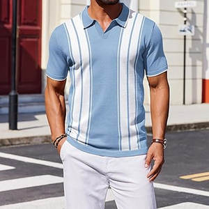 Polo en maille décontracté à manches courtes pour homme, style vintage, pour le golf, hauts de style Old Money, confortable, en coton doux, classique, à boutons, décontracté - Product Image 2