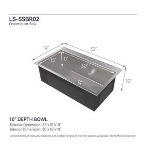 32\"x 19\"x 10\" Satin Surface Nano 304 Stainless Steel Single Bowl <b>Kitchen</b> Deep <b>Sink</b> Household Thick Embedded Satin Finish - Product Image 3