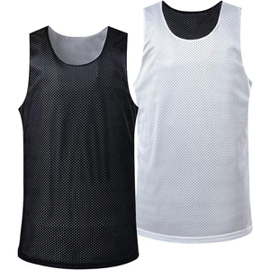 Reversible Basketball Jersey Blue <b>White</b> Sleeveless Mesh Unisex Adult Breathable Polyester Sport <b>Vest</b> - Product Image 3