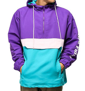 Wholesale <b>Men's</b> Color Block Windbreaker Retro 90s Hip Hop <b>Half</b> <b>Zip</b> Hooded Pullover Streetwear Lightweight Windproof <b>Jacket</b> - Product Image 4