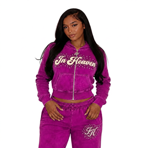 Ensemble de sweat-shirt violet personnalisé pour femmes avec pantalon de survêtement en molleton brossé doux et fabrication sous marque privée pour les marques de vêtements - Product Image 1