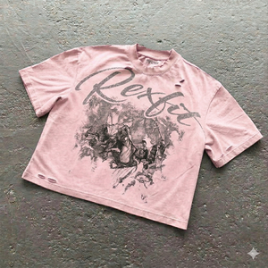 T-shirt à col rond surdimensionné personnalisé avec logo Rexfit Sports, t-shirt en coton à manches courtes pour homme, imprimé vintage délavé et usé - Product Image 5