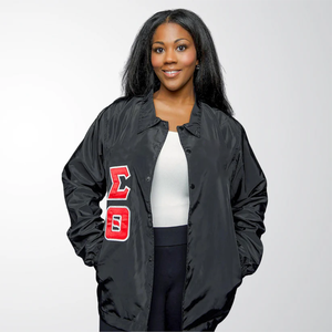Delta Red & <b>black</b> line jacket DST coach jacket Sorority <b>Windbreaker</b> Jacket Stand Collar Custom DST <b>Black</b> Red Front Waterproof - Product Image 4