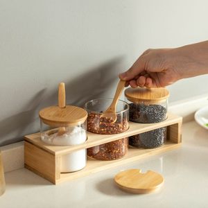Plateau à condiments en bois blanc cassé avec 3 coupelles en céramique pour ketchup, moutarde, mayonnaise – Support de service, vaisselle de cuisine au design minimaliste - Product Image 5