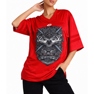 Custom Graphic Oversized <b>Red</b> Crop Boxy Sports T-shirt Streetwear Sublimation DTG Print Breathable Mesh American Football Jersey - Product Image 4