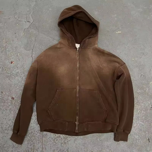 เสื้อฮู้ดซิปผู้ชาย สีพื้น ผ้าฝ้ายเจอร์ซีย์ เฟรนช์เทอร์รี่ สวมใส่สบายในฤดูหนาว ทรงหลวม มีกระเป๋า ดีไซน์ล้างสีแบบดิจิตอล - Product Image 6