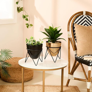Modern Durable Metal Planters with Stand for Living Room, Office, Home and Bedroom Decor <b>Best</b> Gift (Black & Gold Pack of 2) - Product Image 2