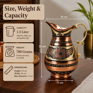 Pichet décoratif de luxe en cuivre et laiton, fait main, carafe à eau vintage en métal gravée, pour la décoration de la maison, des hôtels et des restaurants - Product Image 5