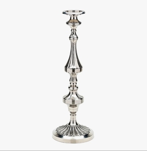 Support de bougie décoratif en métal argenté orné, fait main, écologique, pour bougie pilier, centre de table de mariage, style vintage - Product Image 1