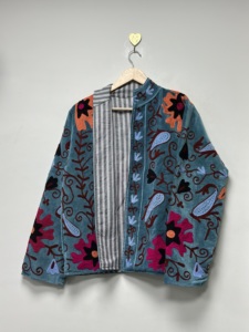 Floral Embroidered Knitted <b>Velvet</b> Bomber <b>Jacket</b> <b>Women</b> Vintage O Neck Full Sleeve Breathable Open Stitch Casual Winter Thick - Product Image 1