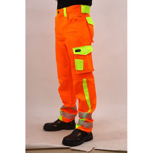 Pantalon de travail orange haute visibilité pour homme, bandes réfléchissantes, genoux renforcés, polyester CE - Product Image 3