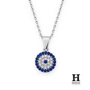 Collier pendentif œil porte-bonheur en or personnalisé avec pierres précieuses bleues et blanches – Fabricant de bijoux fins - Product Image 3