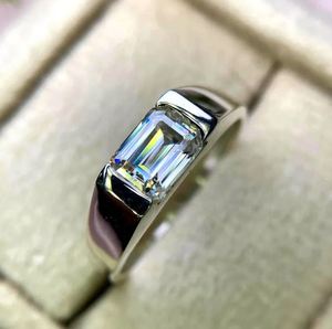 <b>Emerald</b> Cut Bezel Setting Moissanite 925 Sterling <b>Silver</b> White Gold Plated Certified Luxury Engagement Wedding <b>Ring</b> Elegant - Product Image 1