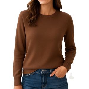 Suéter de Punto Plano Personalizado con Servicio OEM, Bordado de Primera Calidad, Color Sólido Informal, para Mujer, Otoño Invierno, Cuello Redondo - Product Image 6